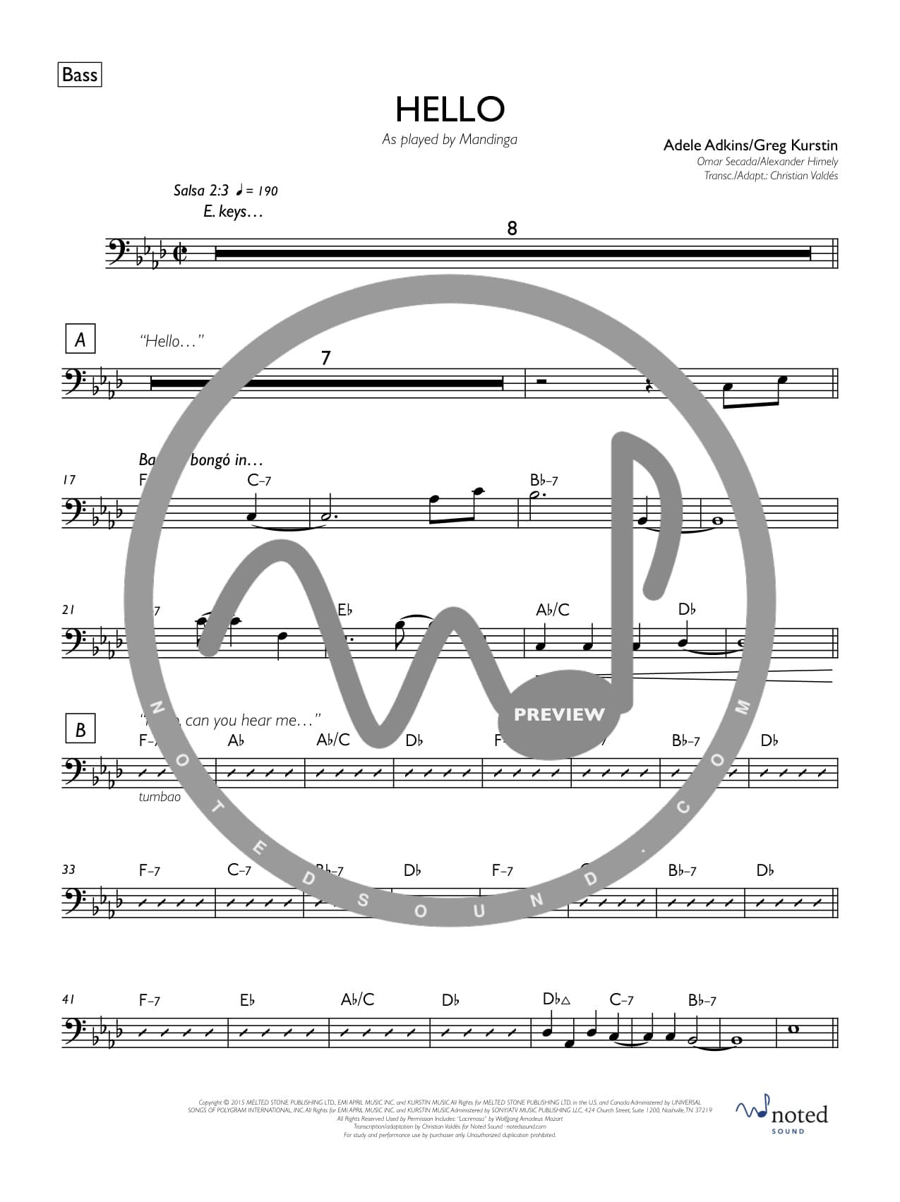 Hello (Salsa Version) — Bass watermarked preview