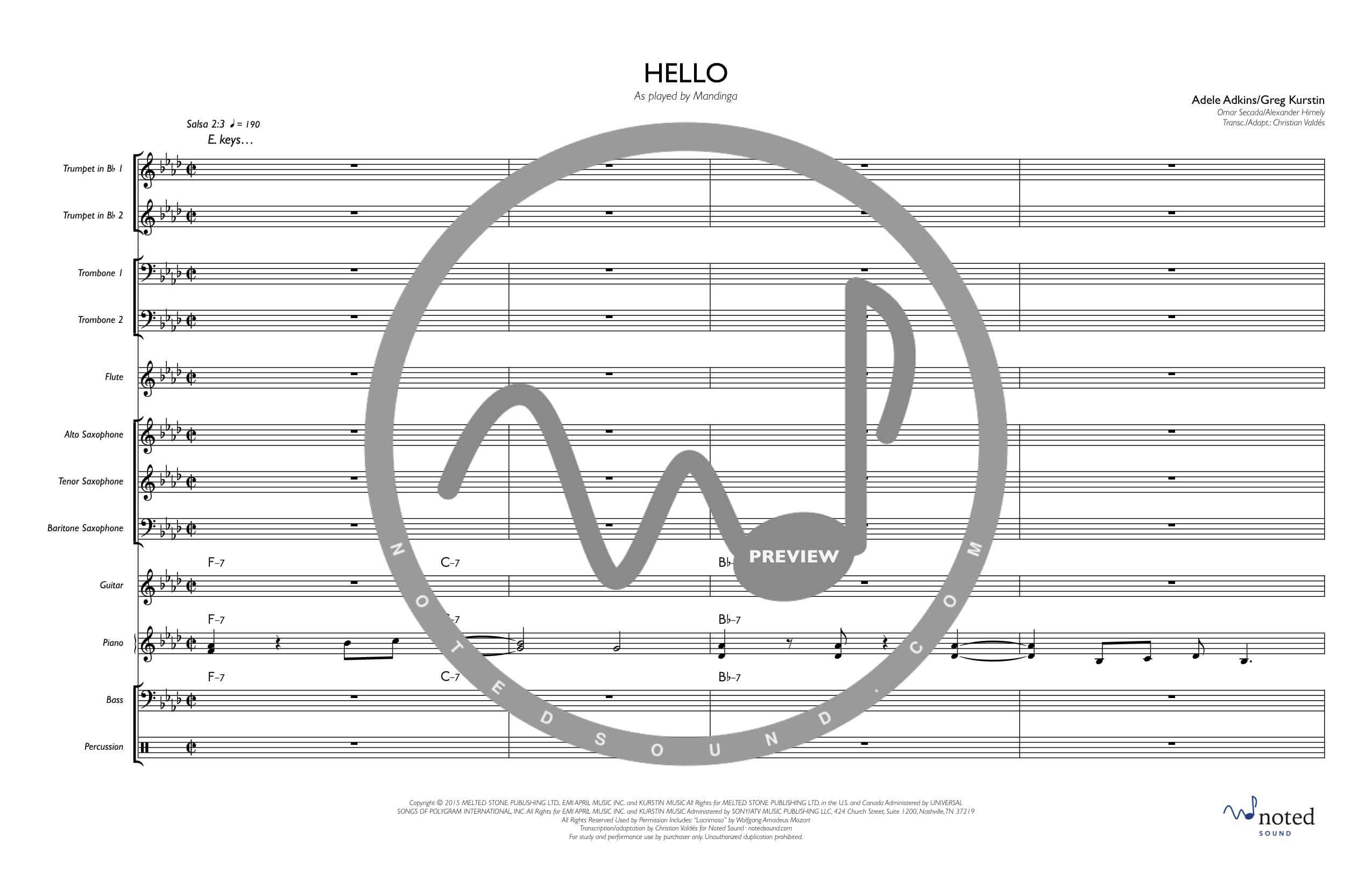 Hello (Salsa Version) — Full Score (watermarked preview)