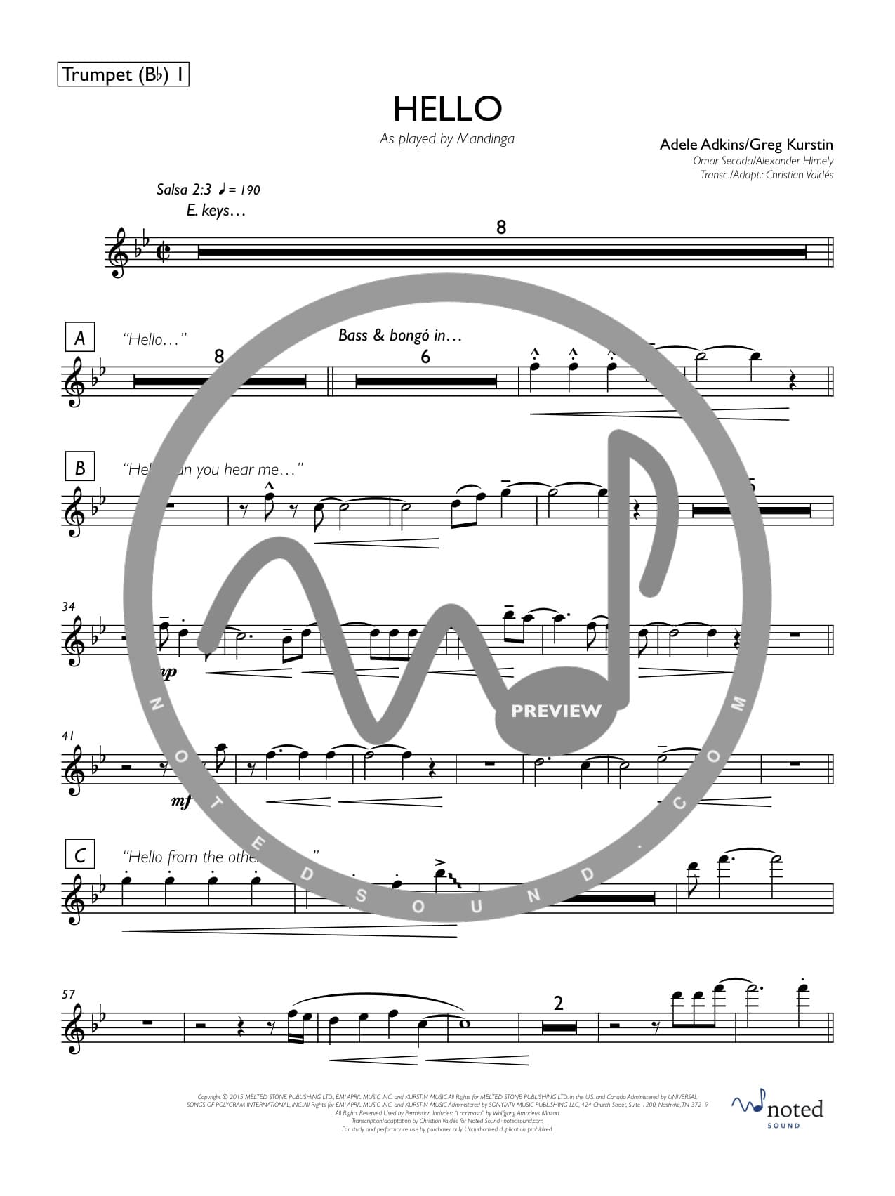 Hello (Salsa Version) — Trumpet in B♭ 1
