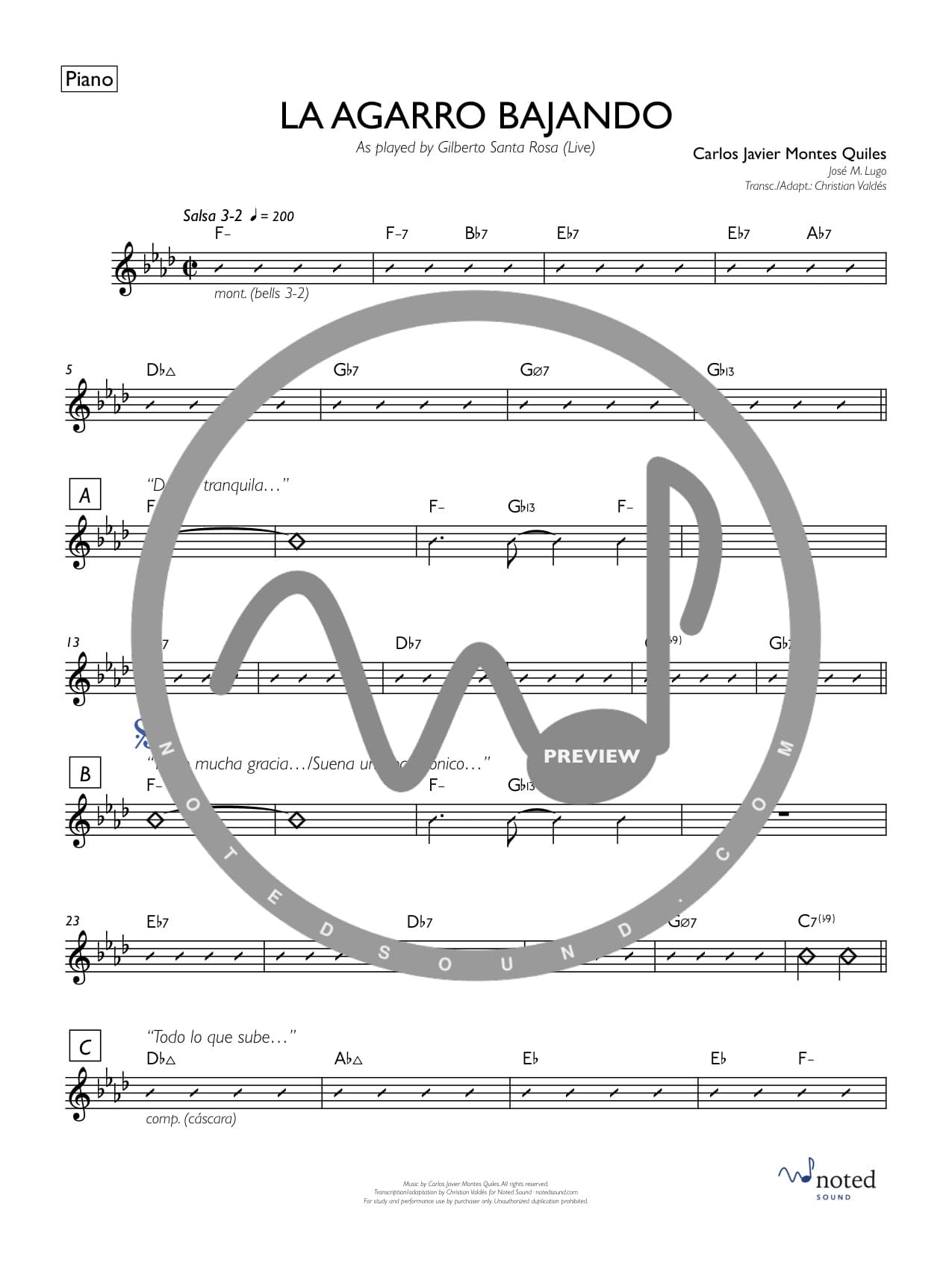 La agarro bajando (Live) — Piano watermarked preview