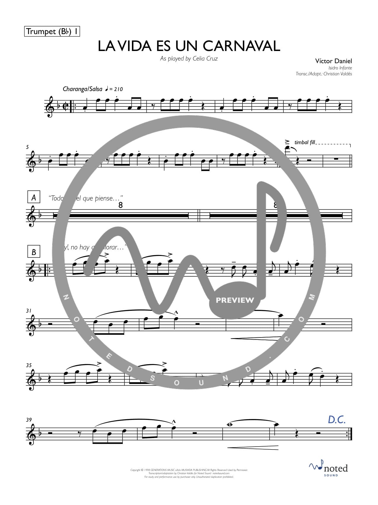 La vida es un carnaval — Trumpet 1