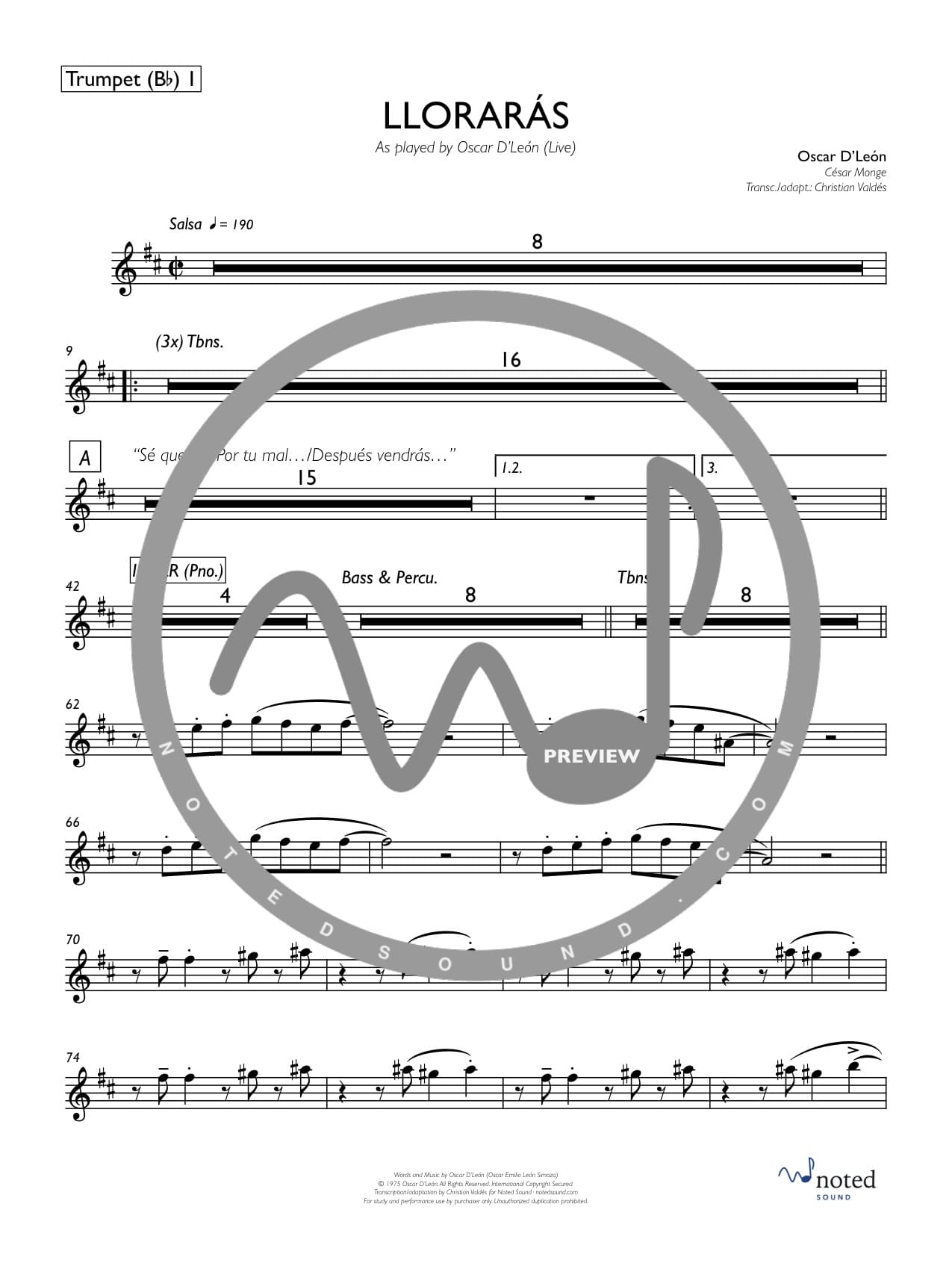 Llorarás — Trumpet 1