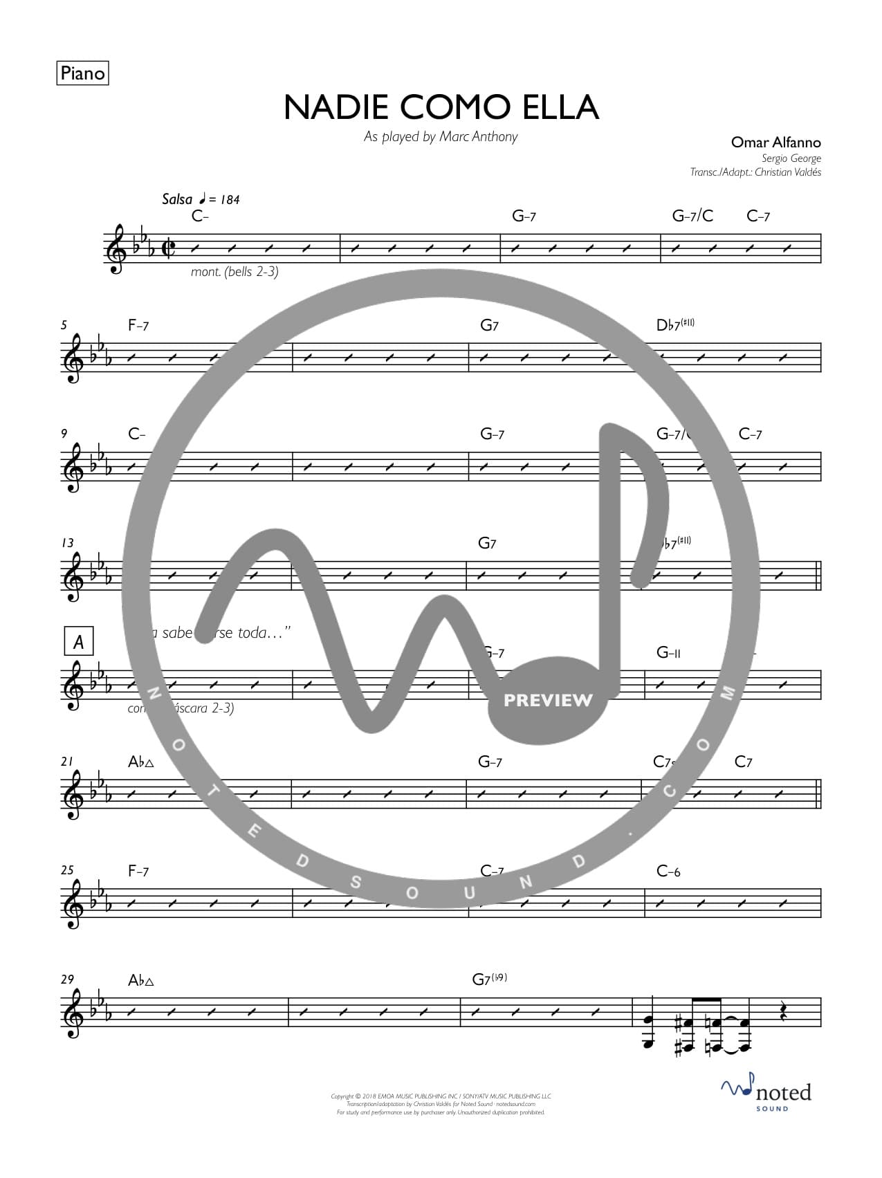 Nadie Como Ella — Piano watermarked preview