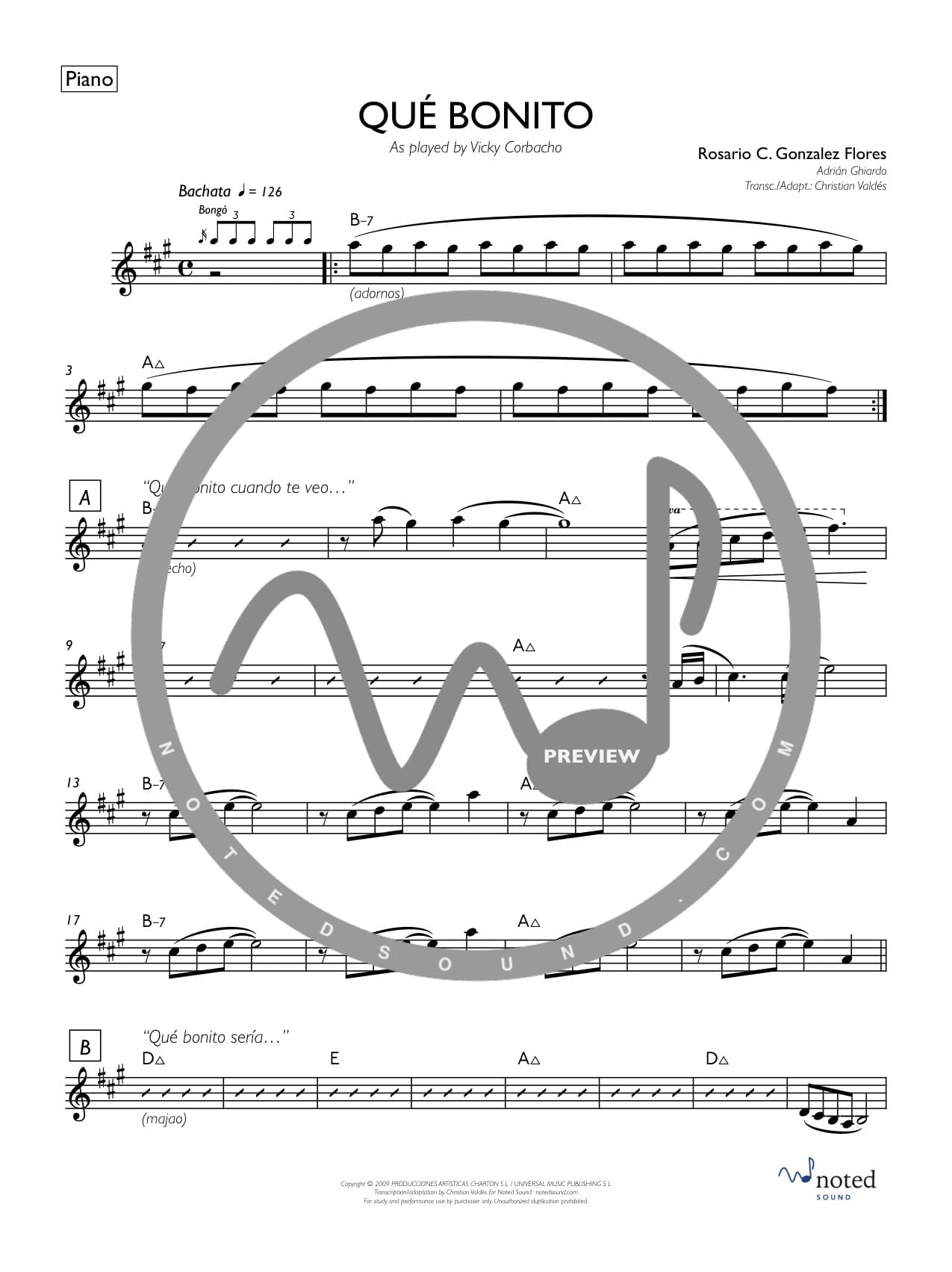 Qué bonito — Piano
