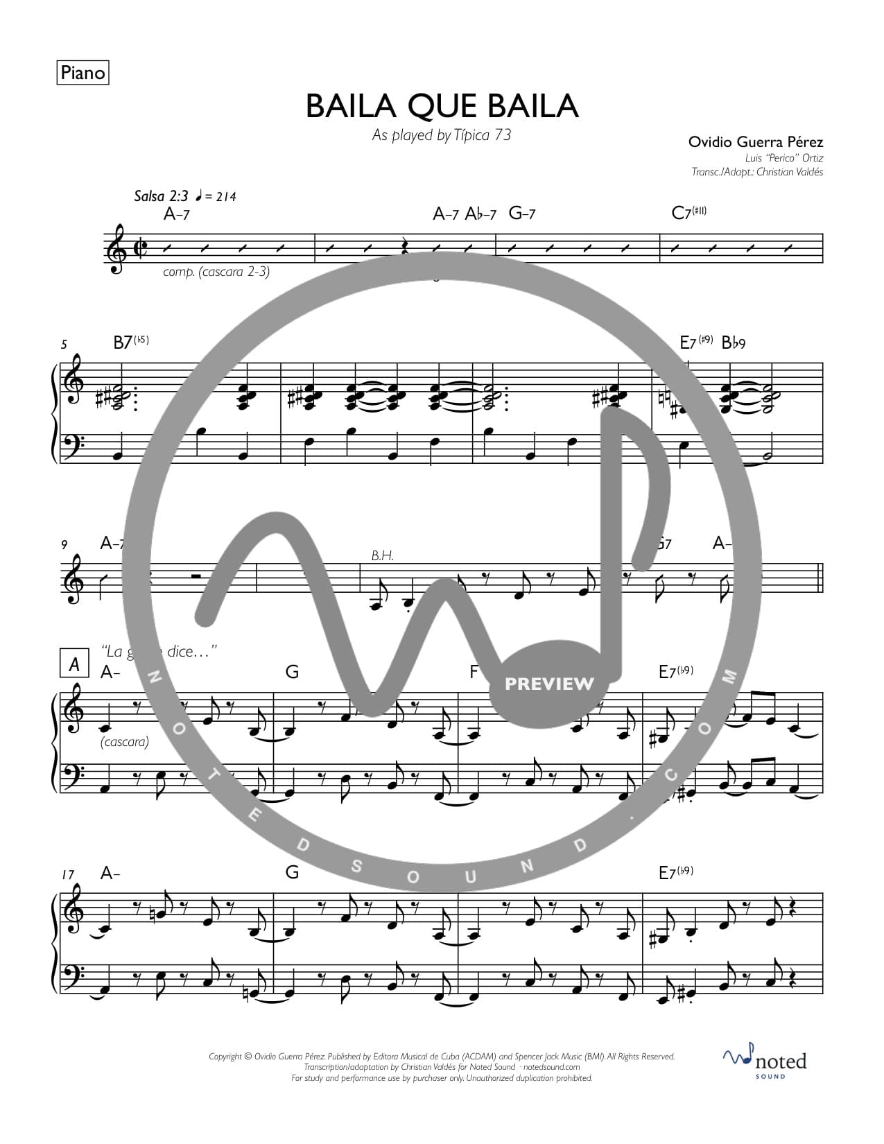Baila Que Baila — Piano watermarked preview