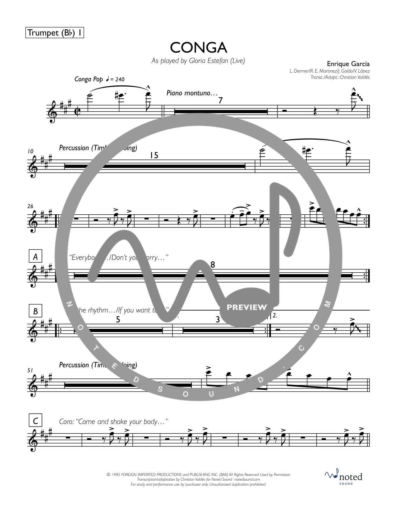 Conga (Live) — Trumpet in B♭ 1 watermarked preview