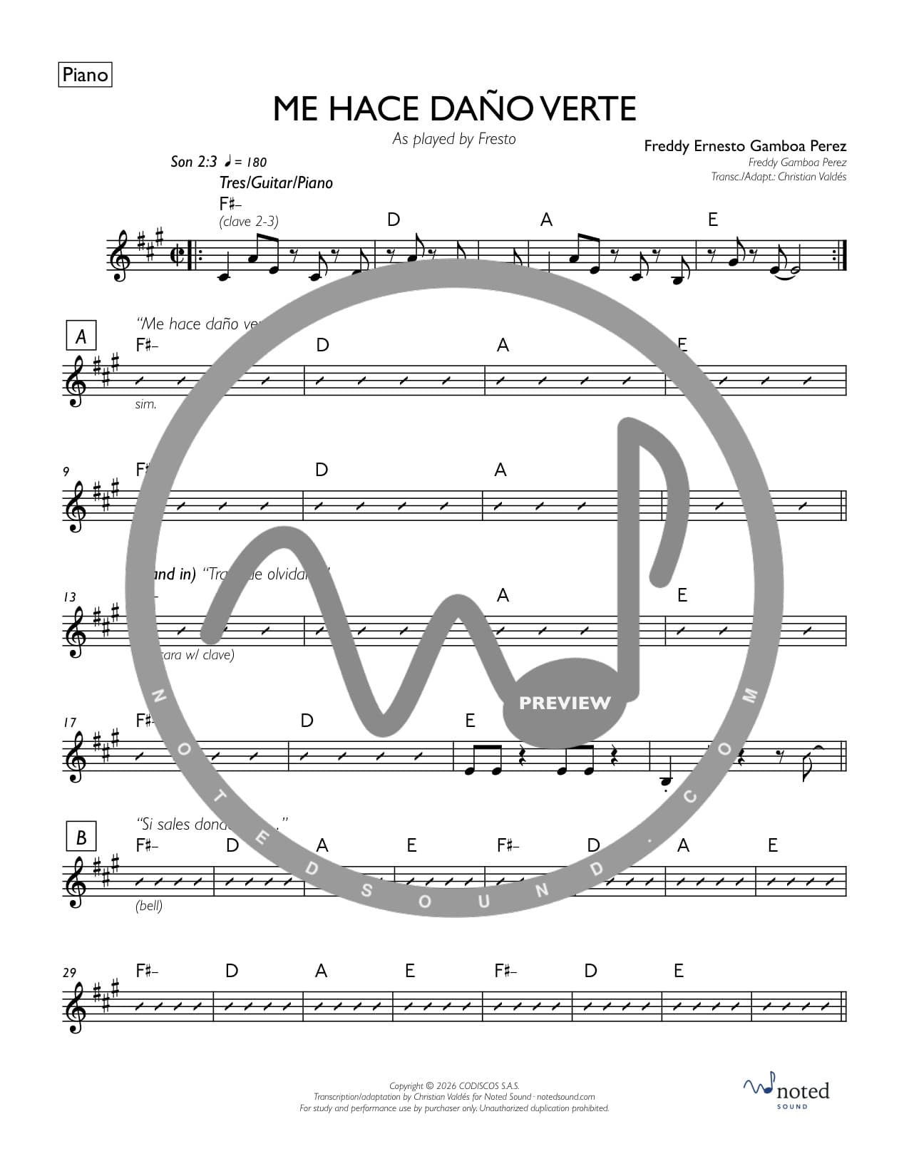 Me Hace Daño Verte — Piano