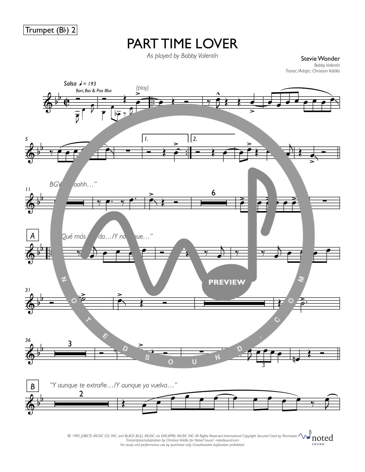 Part Time Lover — Trumpet in B♭ 2