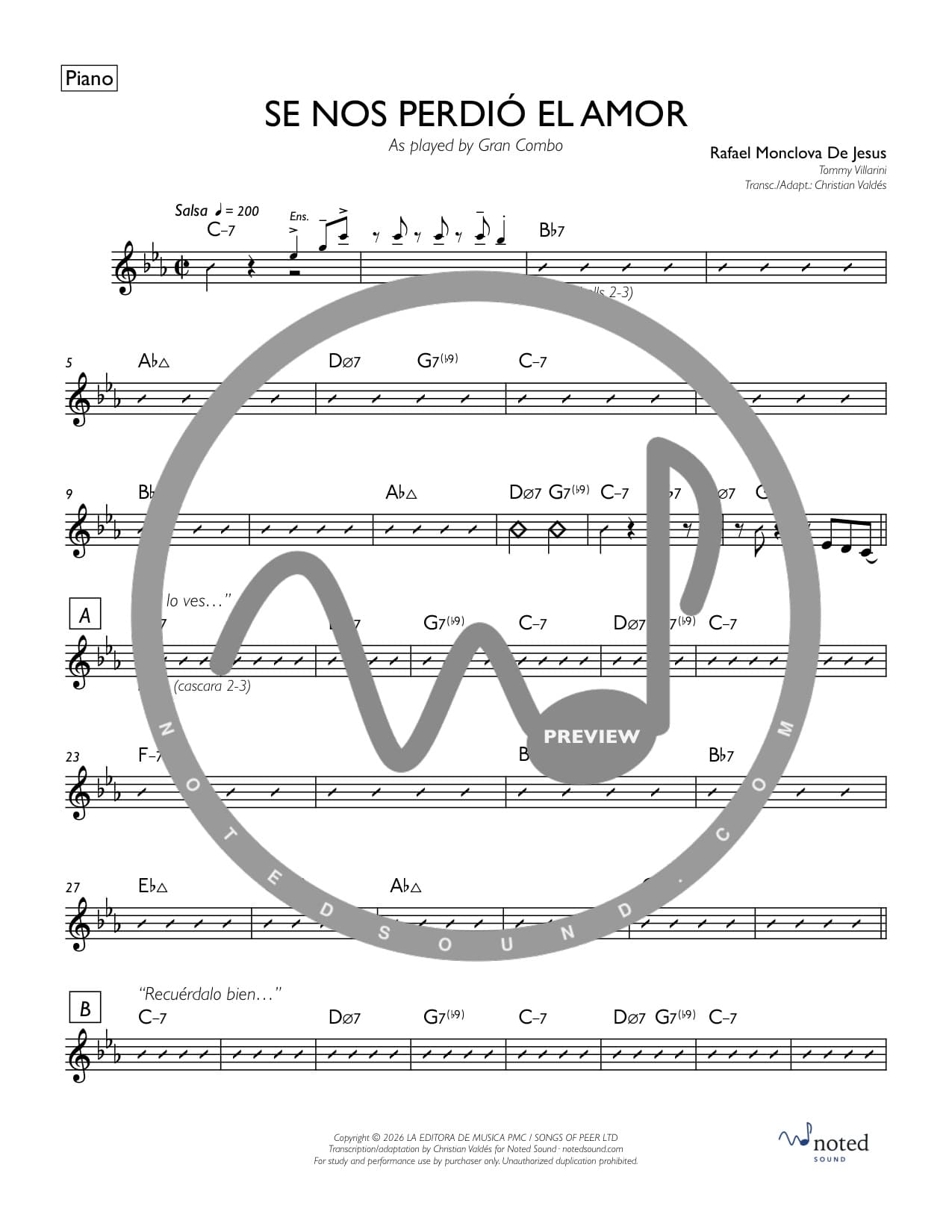 Se Nos Perdió el Amor — Piano watermarked preview