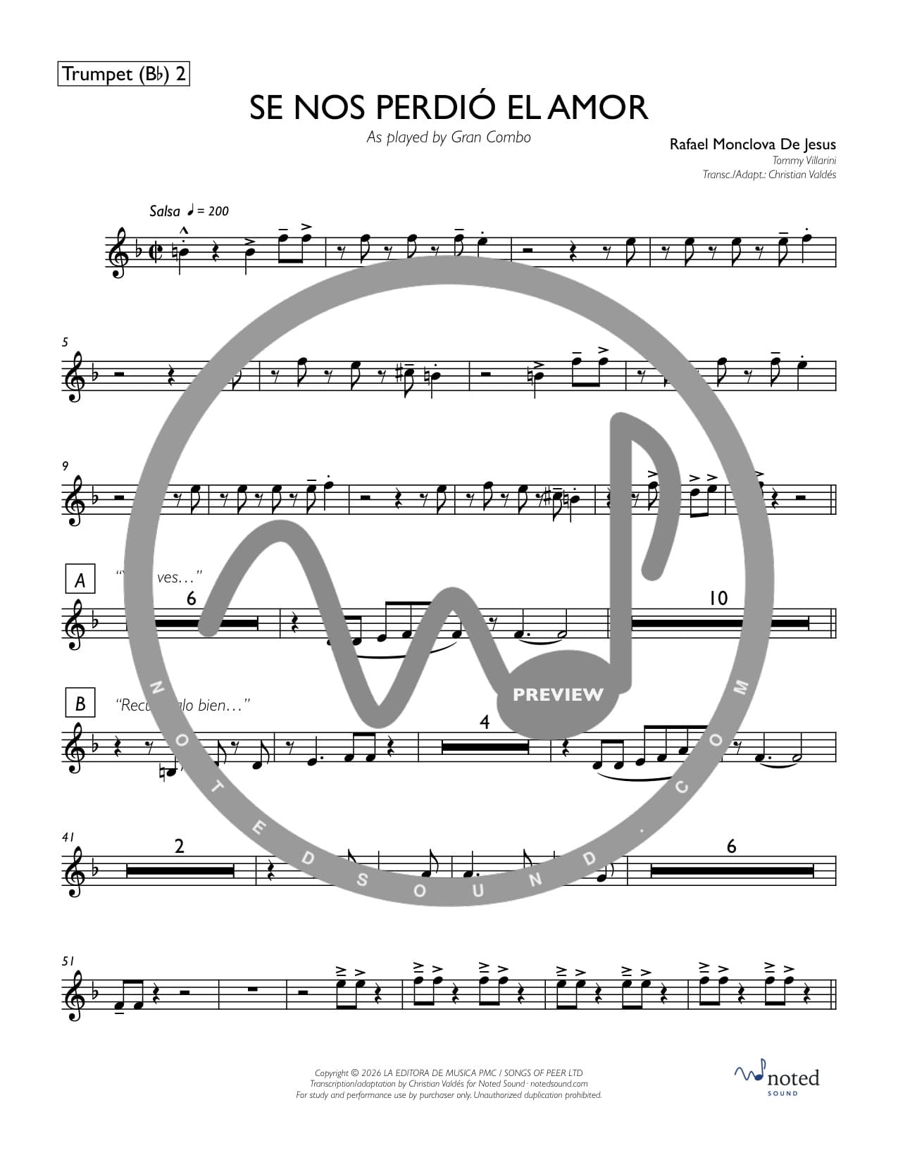 Se Nos Perdió el Amor — Trumpet in B♭ 2