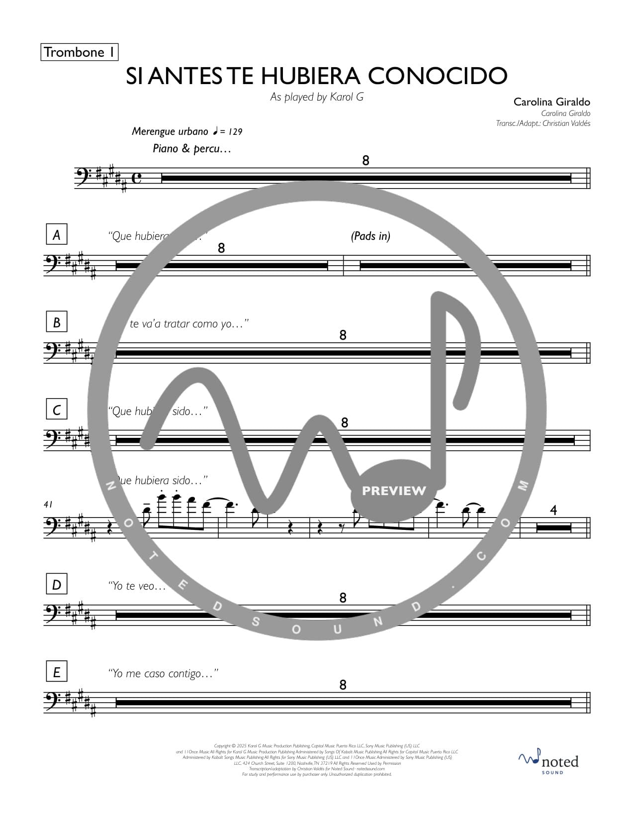 Si Antes Te Hubiera Conocido — Trombone 1
