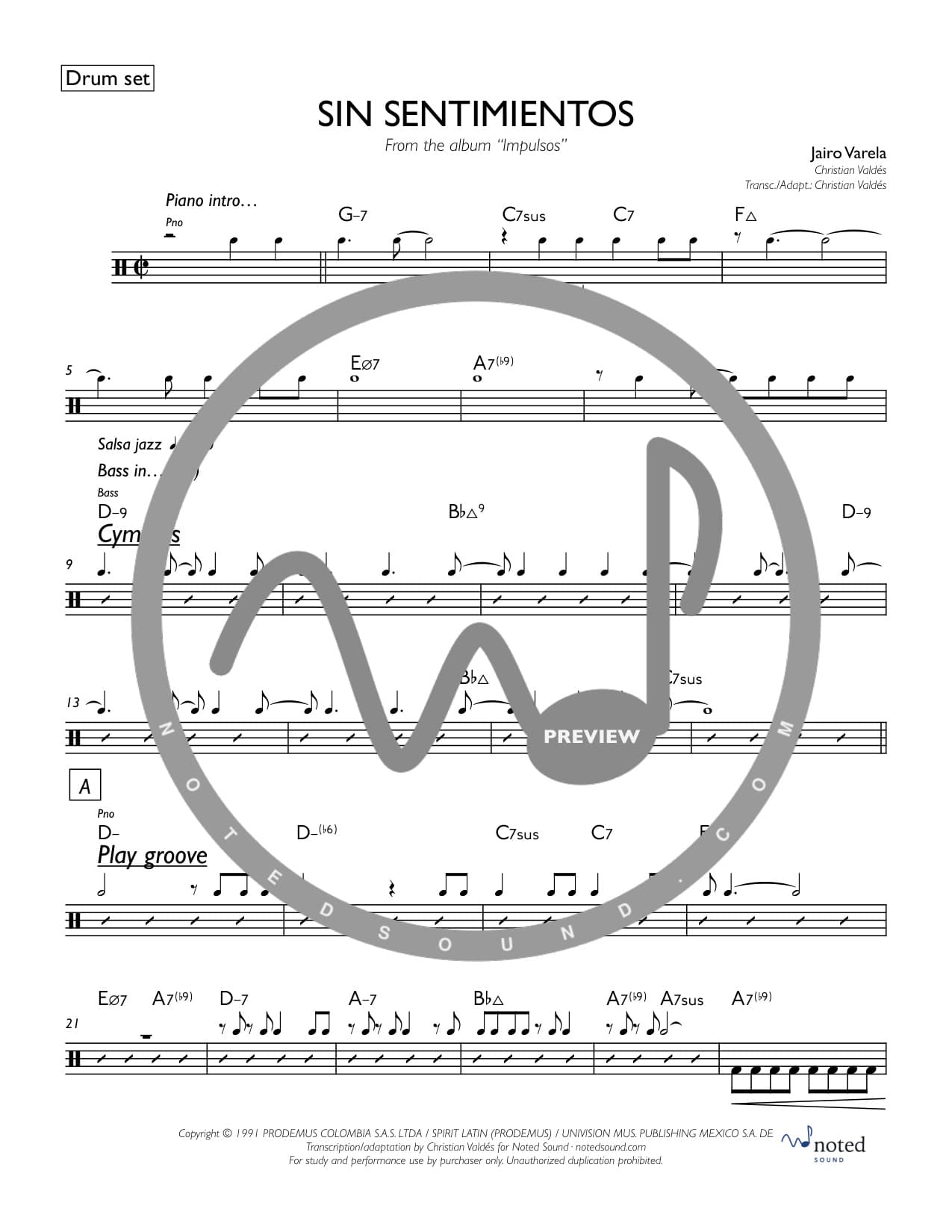 Sin Sentimientos — Drum Set watermarked preview