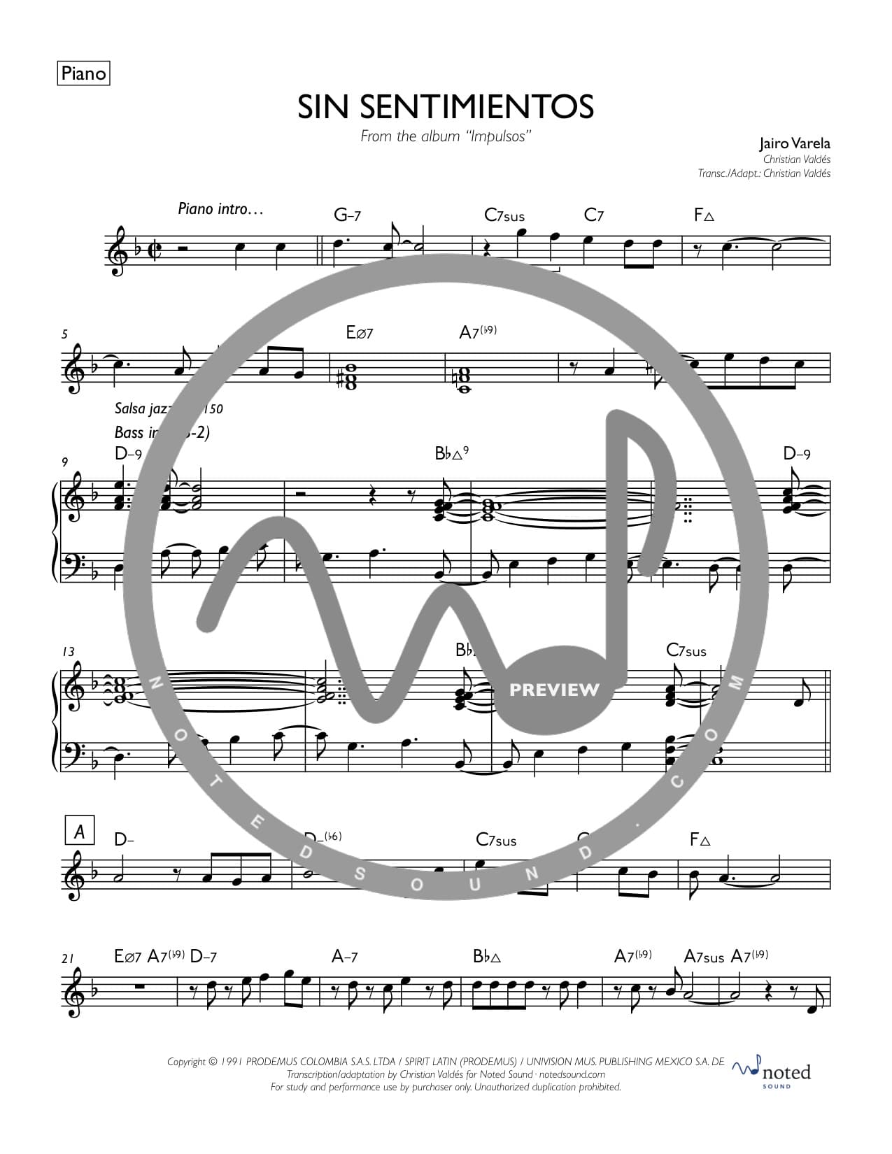 Sin Sentimientos — Piano