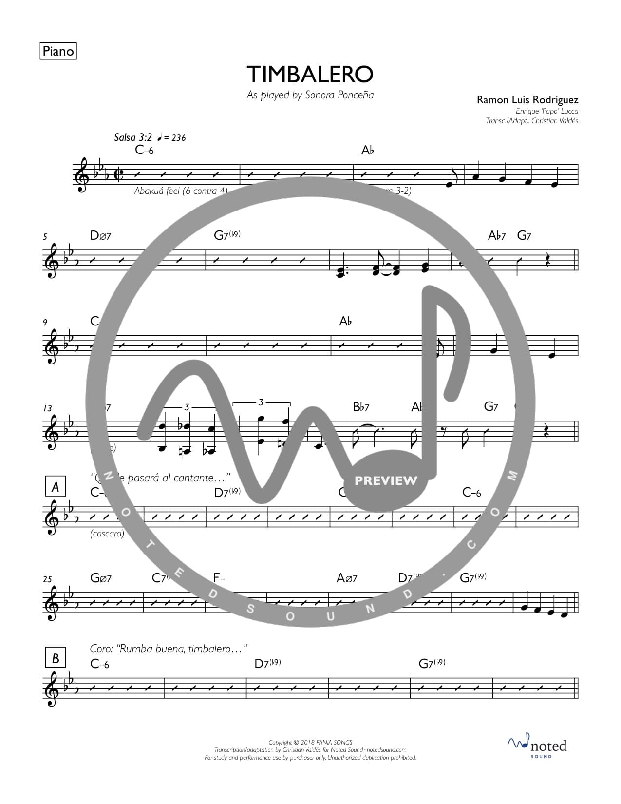 Timbalero — Piano watermarked preview